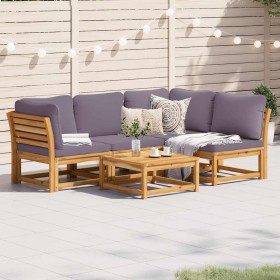 Juego de muebles jardín 5 pzas con cojines madera maciza acacia