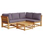Juego de muebles jardín 5 pzas con cojines madera maciza acacia