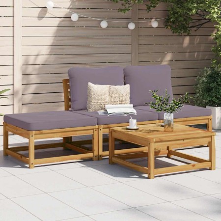 Set de muebles de jardín 4 pzs y cojines madera maciza acacia