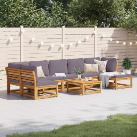 Juego de muebles jardín 8 pzas con cojines madera maciza acacia