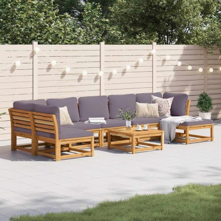Juego de muebles jardín 8 pzas con cojines madera maciza acacia