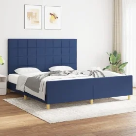 Bed frame with blue fabric headboard 180x200 cm by vidaXL, Beds and slatted bases - Ref: Foro24-3125079, Price: 224,68 €, Dis...