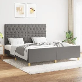 Bed frame with headboard dark gray fabric 160x200 cm by vidaXL, Beds and slatted bases - Ref: Foro24-3125309, Price: 248,99 €...