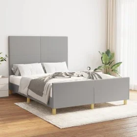 Light gray fabric bed frame with headboard 140x190 cm by vidaXL, Beds and slatted bases - Ref: Foro24-3124887, Price: 217,44 ...