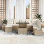 Conjunto de sofá de jardín con cojín 9 pcs beige y crema