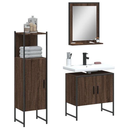 Set de muebles de baño 3 pzas madera contrachapada roble marrón en Muebles de baño | Comprar online en Foro24