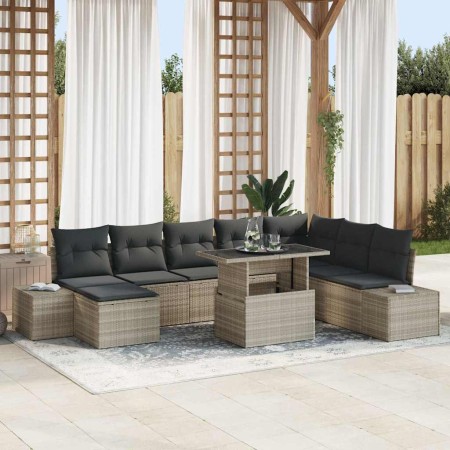 Conjunto de sofá de jardín 9 pcs Gris Claro ratán sintético en Sofás de exterior | Comprar online en Foro24