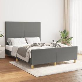 Estructura de cama con cabecero de tela gris oscuro 140x200 cm