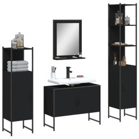 Juego de muebles de baño 4 piezas madera de ingeniería negro Juego de muebles de baño 4 piezas madera de ingeniería negro