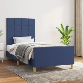 Bed frame with blue fabric headboard 90x200 cm by vidaXL, Beds and slatted bases - Ref: Foro24-3125031, Price: 141,55 €, Disc...