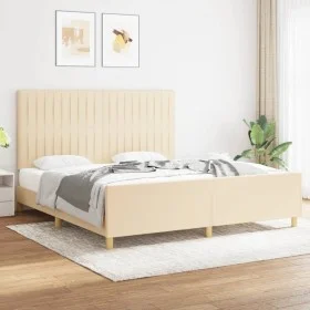 Bed frame with cream fabric headboard 180x200 cm by vidaXL, Beds and slatted bases - Ref: Foro24-3125240, Price: 271,04 €, Di...