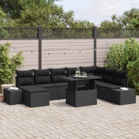 Conjunto de sofá de jardín con cojín 9 pcs Negro