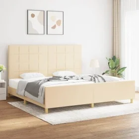 Bed frame with cream fabric headboard 200x200 cm by vidaXL, Beds and slatted bases - Ref: Foro24-3125086, Price: 231,99 €, Di...