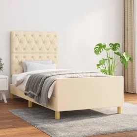 Bed frame with cream fabric headboard 80x200 cm by vidaXL, Beds and slatted bases - Ref: Foro24-3125257, Price: 165,25 €, Dis...