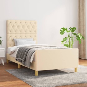 Estructura de cama con cabecero de tela color crema 80x200 cm