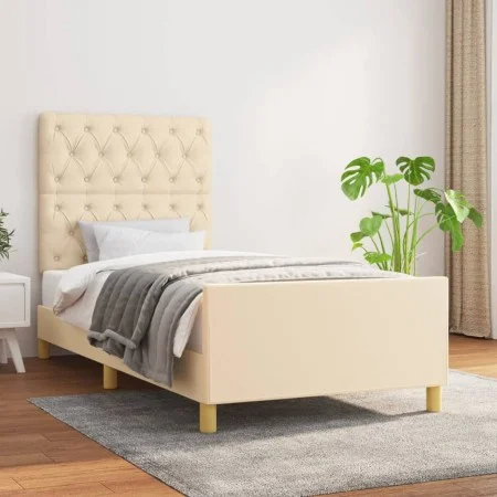 Bed frame with cream fabric headboard 80x200 cm by vidaXL, Beds and slatted bases - Ref: Foro24-3125257, Price: 165,25 €, Dis...