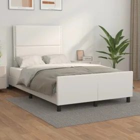Estructura de cama cabecero cuero sintético blanco 120x200 cm de vidaXL, Camas y somieres - Ref: Foro24-3125501, Precio: 148,...