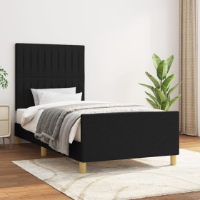 Estructura de cama con cabecero de tela negro 90x190 cm