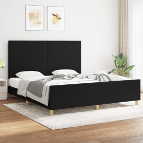 Estructura de cama con cabecero de tela negro 180x200 cm
