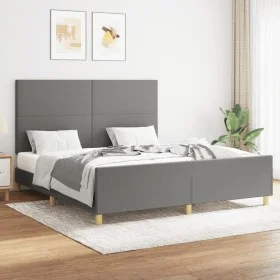 Bed frame with headboard dark gray fabric 160x200 cm by vidaXL, Beds and slatted bases - Ref: Foro24-3124904, Price: 227,17 €...