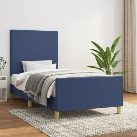 Bed frame with blue fabric headboard 100x200 cm by vidaXL, Beds and slatted bases - Ref: Foro24-3124877, Price: 128,33 €, Dis...