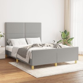 Estructura de cama con cabecero de tela gris claro 140x200 cm