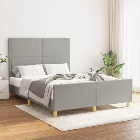 Light gray fabric bed frame with headboard 140x200 cm by vidaXL, Beds and slatted bases - Ref: Foro24-3124976, Price: 203,93 ...
