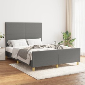 Estructura de cama con cabecero de tela gris oscuro 140x190 cm