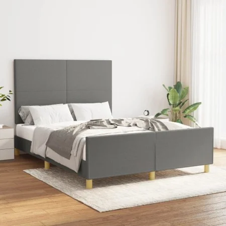 Dark gray fabric bed frame with headboard 140x190 cm by vidaXL, Beds and slatted bases - Ref: Foro24-3124888, Price: 246,94 €...