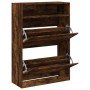 Mueble zapatero 2 cajones abatibles roble ahumado 80x34x116 cm