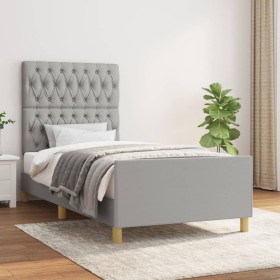 Estructura de cama con cabecero de tela gris claro 90x190 cm