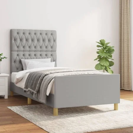 Light gray fabric bed frame with headboard 90x190 cm by vidaXL, Beds and slatted bases - Ref: Foro24-3125260, Price: 144,45 €...