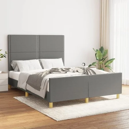 Dark gray fabric bed frame with headboard 140x190 cm by vidaXL, Beds and slatted bases - Ref: Foro24-3124969, Price: 197,54 €...