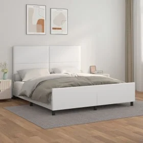 White synthetic leather headboard bed frame 160x200 cm by vidaXL, Beds and slatted bases - Ref: Foro24-3125458, Price: 261,24...
