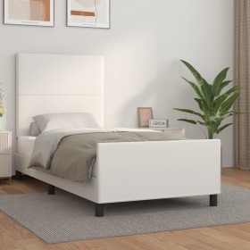 Estructura de cama con cabecero cuero sintético blanco 80x200cm