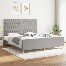 Bed frame with headboard light gray fabric 180x200 cm by vidaXL, Beds and slatted bases - Ref: Foro24-3125316, Price: 240,00 ...