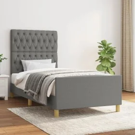 Bed frame with headboard in dark gray fabric 90x190 cm by vidaXL, Beds and slatted bases - Ref: Foro24-3125261, Price: 165,94...