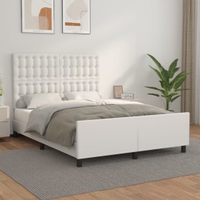 White synthetic leather headboard bed frame 140x200 cm by vidaXL, Beds and slatted bases - Ref: Foro24-3125574, Price: 260,61...