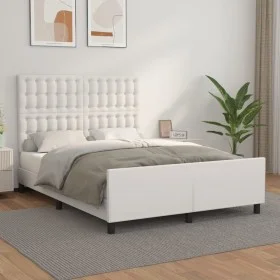 White synthetic leather headboard bed frame 140x200 cm by vidaXL, Beds and slatted bases - Ref: Foro24-3125574, Price: 253,65...