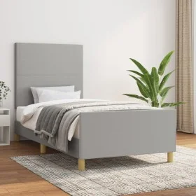 Light gray fabric bed frame with headboard 100x200 cm by vidaXL, Beds and slatted bases - Ref: Foro24-3124871, Price: 139,98 ...