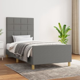 Estructura de cama con cabecero de tela gris oscuro 90x190 cm