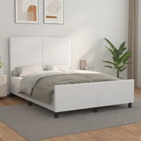 White synthetic leather headboard bed frame 140x190 cm by vidaXL, Beds and slatted bases - Ref: Foro24-3125446, Price: 258,94...