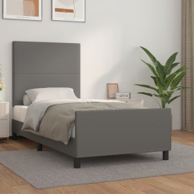 Estructura de cama con cabecero cuero sintético gris 100x200 cm