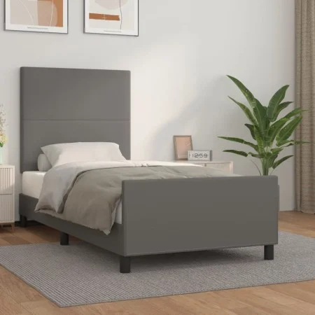 Bed frame with headboard gray synthetic leather 100x200 cm by vidaXL, Beds and slatted bases - Ref: Foro24-3125437, Price: 14...
