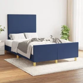 Bed frame with blue fabric headboard 120x200 cm by vidaXL, Beds and slatted bases - Ref: Foro24-3124885, Price: 160,12 €, Dis...
