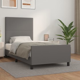 Estructura de cama con cabecero cuero sintético gris 90x200 cm