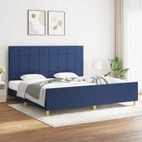 Bed frame with blue fabric headboard 200x200 cm by vidaXL, Beds and slatted bases - Ref: Foro24-3125087, Price: 222,45 €, Dis...
