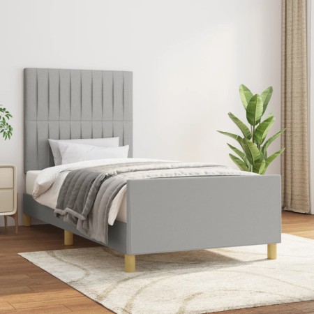Light gray fabric bed frame with headboard 90x190 cm by vidaXL, Beds and slatted bases - Ref: Foro24-3125179, Price: 148,33 €...