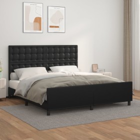Estructura de cama con cabecero cuero sintético negro 160x200cm