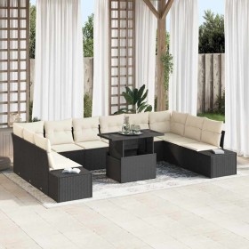 Conjunto de sofá de jardín con cojín 11 pcs Negro y crema